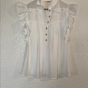 White Ruffled Button-Up Top